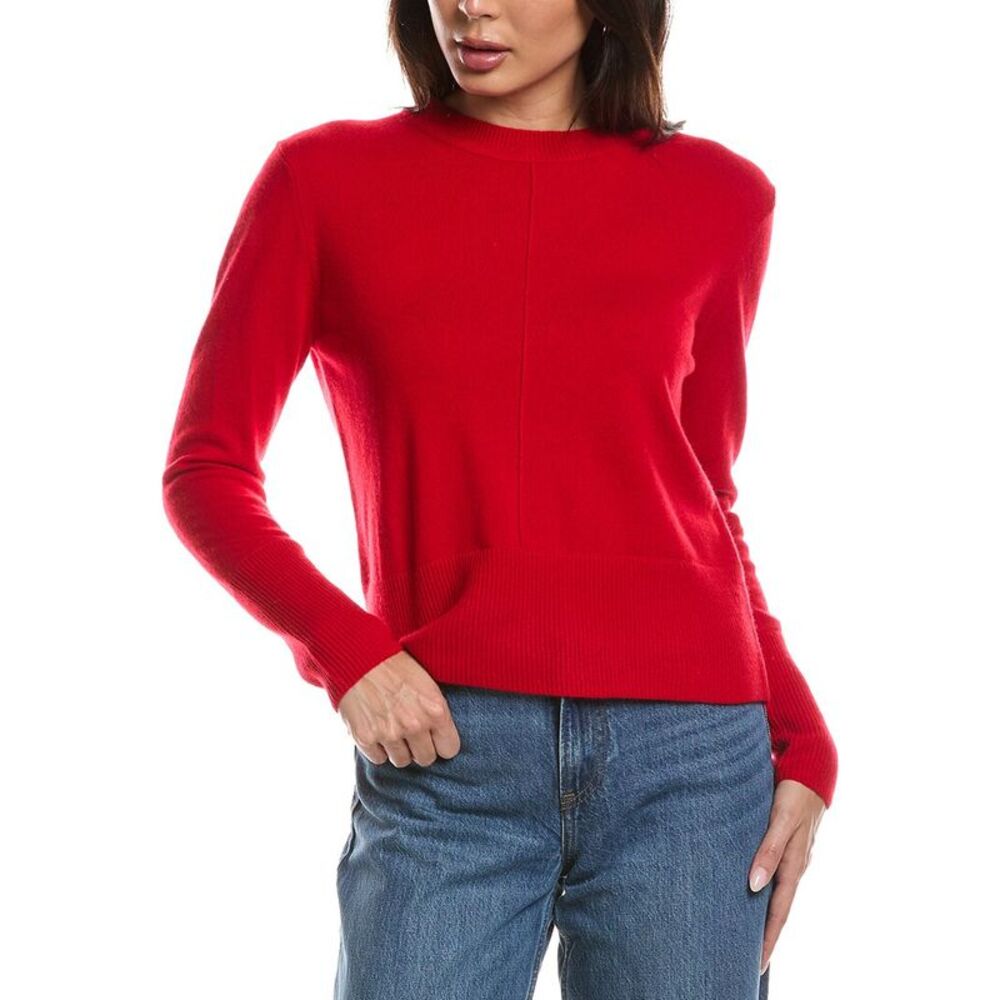 Forte Cashmere Womens Exposed Seam Crewneck 100% Cashmere Sweater, Red